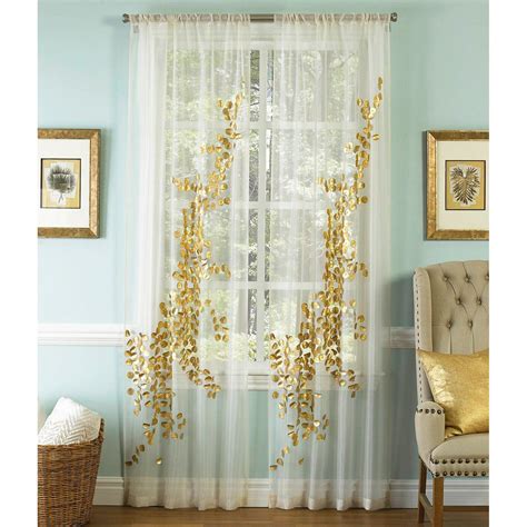 white sheer curtains with gold